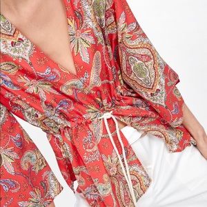 Zara Paisley Drawstring Blouse S